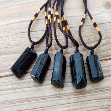 Natural Raw Black Tourmaline Stone SHIELDING Pendant Necklace